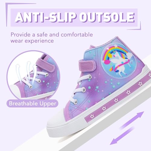 Boys Girls Light up Sneakers Kids High Top Flashing Canvas Shoes Toddler Casual Easy Fasten Walking Sneaker, Blue Purple, Size 10 — view 5