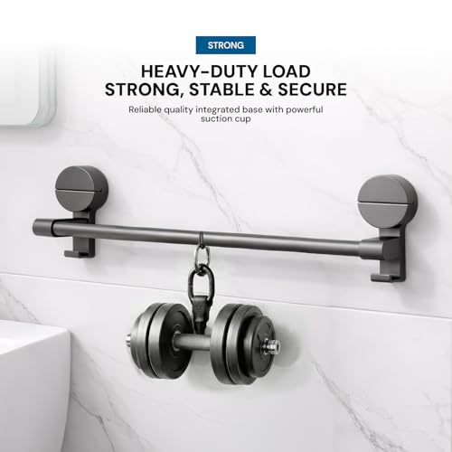Image of MIORAH Suction Towel Holder for Bathroom - Rust - Free Powder Coated Wall Mounted Towel Rack No Drill Towel Rack Modern Bathroom Accessories Organizer Grey