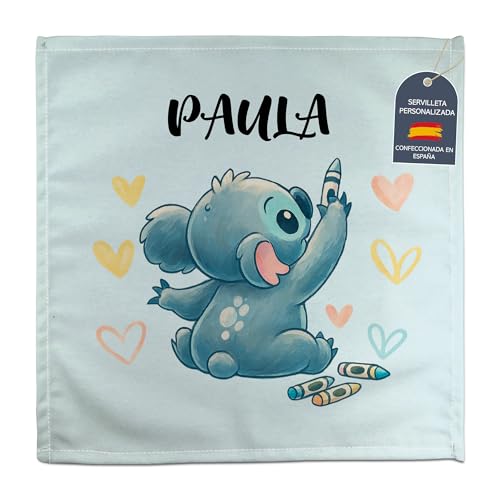 Servilleta personalizada Algodón. Servilletas de Tela Infantiles Colegio. Regalos personalizados con nombre. 50% algodón. Varios diseños. Servilletas Tela Infantil 27x27cm/31x31cm. Koala