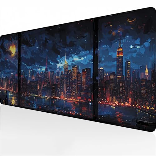 Zuooyi Gaming Mouse Mat XXL Large Mouse Pad 47.2x23.6x0.12 inch Long Mousepad Extended Large Desk Pad with Non-Slip Base and Stitched Edge for PC, Laptop, Game, Home (City Night Landscape)