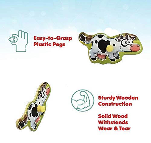 Wooden Peg Puzzle, Farm Chunky Baby Puzzles, Full-Color Pictures Wood Shape Puzzle Peg Board, Animal Knob Puzzle For Educational Toddlers 18Months And Up, 8 Pieces #TOP4