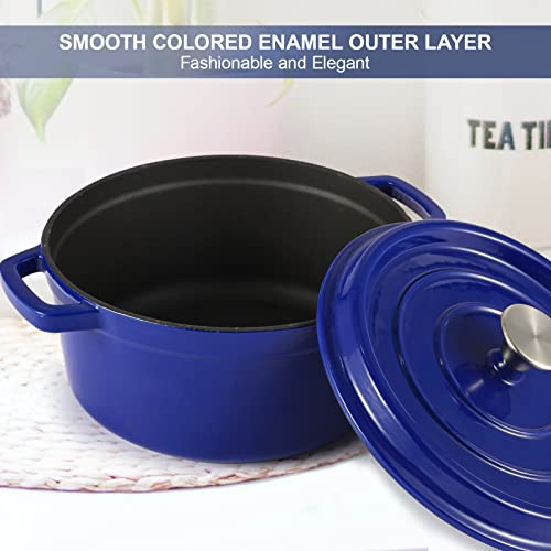 Enameled Cast Iron Dutch Oven Pre-Seasoned Pot With Lid & Handles, 4 Quart Enamel Coated Cookware Pot With Silicone Handles And Mat For Cooking, Basting, Or Baking, Blue #TOP6