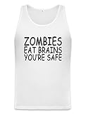 Printed in EU. Zombies Eat Brains You\'re Safe Slogan Unisex Tank Top XX-Large