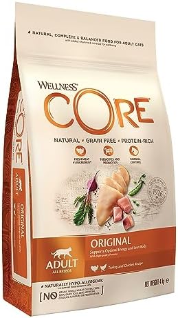Wellness CORE Original 4 kg, Huhn & Truthahn – Katzenfutter Trocken | für ausgewachsene Katzen, getreidefrei, natürlich, hypoallergen, proteinreich, für optimale Energie & einen sc