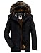 Produktbild Yavero Winterjacke Herren Parka Gefüttert Baumwolle Mantel mit Pelzkragen Jacke Warm Outdoor Kapuzenjacke mit Fell Schwarz Large