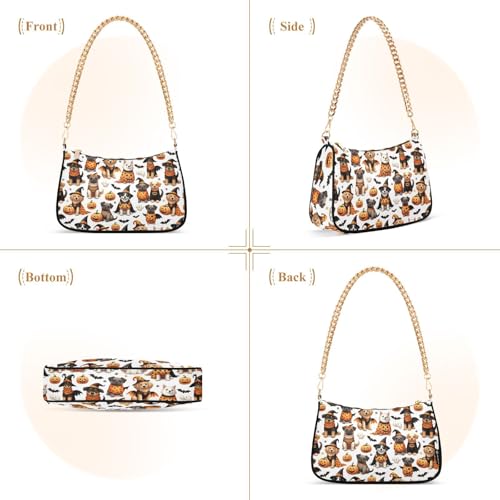 Halloween Pumpkin Dog Shoulder Bag for Women, Handbag with Chain Strap, Soft Purse Tote Bag for Ladies3