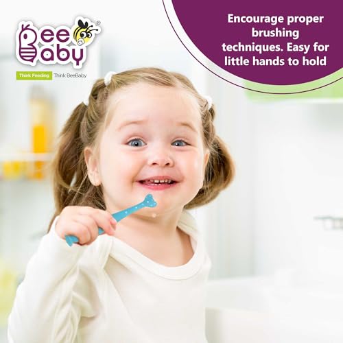 Image of BeeBaby Triple Angle Brush Buddy Toothbrush for Kids 3-6 Years. Suction Cup, 3 Side Super Soft Time to Change Indicator Bristles Ideal for Milk & Permanent Teeth. 100% BPA Free. Blue