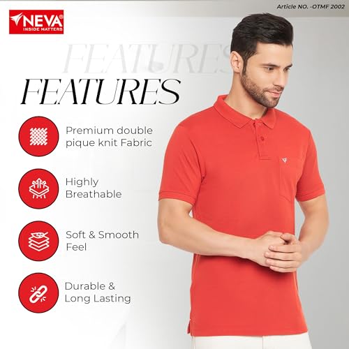 Image of NEVA Men's Regular Fit Half Sleeve Polo Neck T-Shirt with Chest Pocket