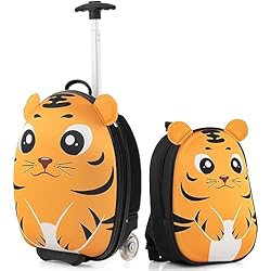 Maletas Bebe Baratas COSTWAY Juego de Maleta Infantil Niños, Equipaje de Viaje con Mochila para Niñas y Niños, Aprobado por Aerolíneas, Maletas Infantiles de Viaje Cabina Trolley (Amarillo)