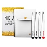 NIKAMAY 4-Piece Tweezers Set for Women – Precision Stainless Steel Eyebrow Tweezers with Slant, Pointed & Flat Tips for Ingrown Hair – Professional Grooming Kit with Travel Case