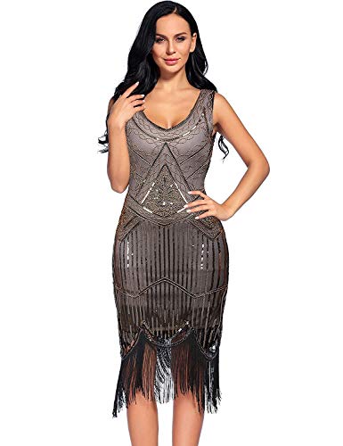 Image of Plus Size 1920s Vintage Fringed Gatsby Sequin Beaded Tassels Hem Flapper Dress for Women