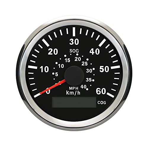 ELING Waterproof GPS Speedometer 60KMH 40MPH Speed Gauge with Course for Marine with Backlight 3-3/8'' (85mm) 9-32V(LED Shows Course not Odometer)