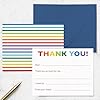 Thank You Cards and Envelopes Stationery Set for Children, Double Sided Fill in The Blank Thank You Notes for Kids, Printed on The Back with Bright Rainbow Colors (Thin Stripe with Red Text) #1