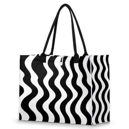 Black Stripe Tote Bag for Women Large Beach Bag Reusable Tote Bags for Work Travel Beach Shopping