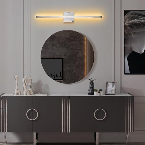 Image of LED Wall Sconce with Remote Control, LED Wall Light, 5 Colors 3000K-6500K & Dimmable, Hardwire Wall Lamp for Living Room, Bedroom, Chrome