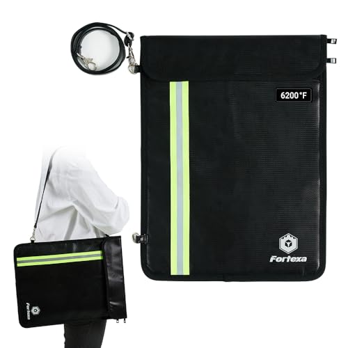 6200°F Fireproof Document Bag with Adjustable Strap – 12-Layer Heat Insulation – Large Capacity Organizer (15.75