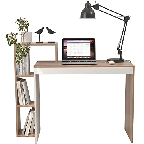 SogesHome Scrivania per computer con stoccaggio e ripiani 110 cm x 40 cm Scrivanie di studio per scrivanie per piccoli spazi Moderno stile semplice Tavolo d angolo dell ufficio domestico,WL-SZKST-BD-1