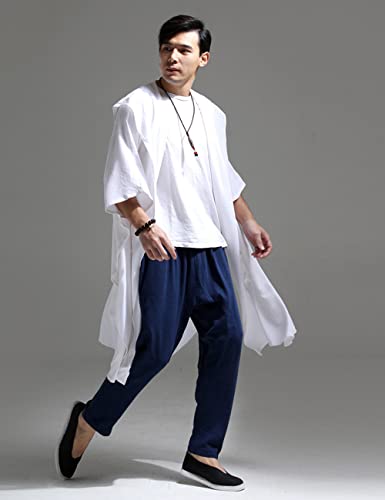 Ystylee Mens Linen Shawl Collar Hooded Kimono Robe Jacket Bat-wing Shirt Casual Open Front Long Cardigan Coat Outwear4