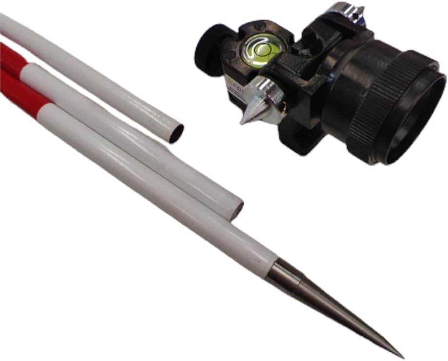 Geodetic Mini Prism 0.94 in (24 mm) w/ 3 Snap-Fit Poles, 0 / -30 mm Offset, Total-Station Compatible, Rugged PVC Carry Tube, Nylon Bag