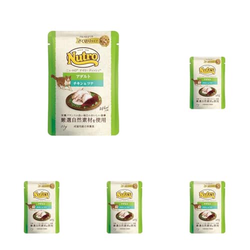 Nutro デイリーディッシュ ウェット グルメ仕立てのざく切り 成猫用 35g×12袋 チキン&ツナ パウチ 少量使い切り 総合栄養食 アダルト 1歳以上 キャットフード 猫 まとめ買い 穀物フリー グレインフリー 厳選自然素材 香料・着色料 無添加 下部尿路の健康維持 ニュートロ (× 5)