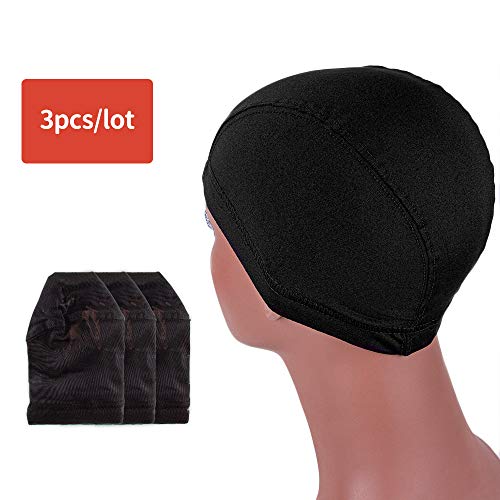 Pacote com 3 toucas pretas de elastano - tamanho médio para fazer perucas