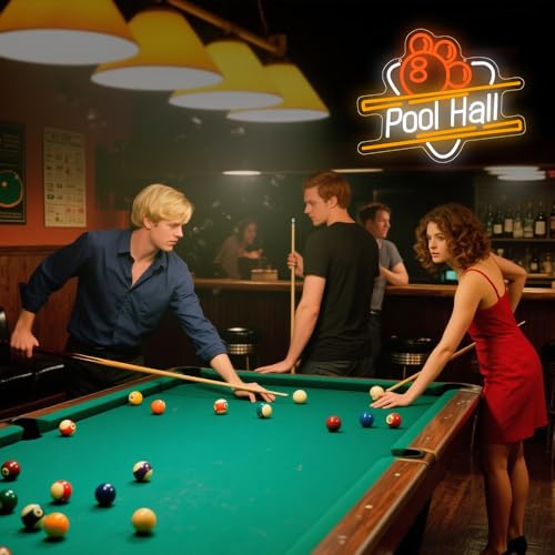 Pool Hall Neon Schild,Billard LED Schilder für Wand Dekor,Game Neon Sign für Home Bar Schlafzimmer Club Party Man Cave,Pool Table Deko Geschenk für Lady Männer USB Powered(15.4'*12.3')