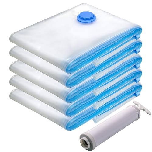 Kit 5 Saco a Vacuo + Bomba Mala Viagem Roupas Cobertor Edredom Vac Bag Guarda Roupa Mais Espaço