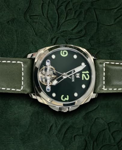 HAIQIN Men's Automatic Skeleton Watch,Cushion Case 40.5mm Leather Strap — view 2
