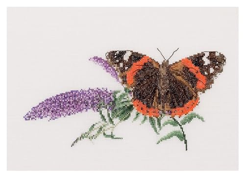 Thea Gouverneur - Counted Cross Stitch Kit - Butterfly-Budlea - Linen - 36 Count - Embroidery Kit for Adults - DMC Embroidery Threads and Other Cross Stitch Supplies Included - 436