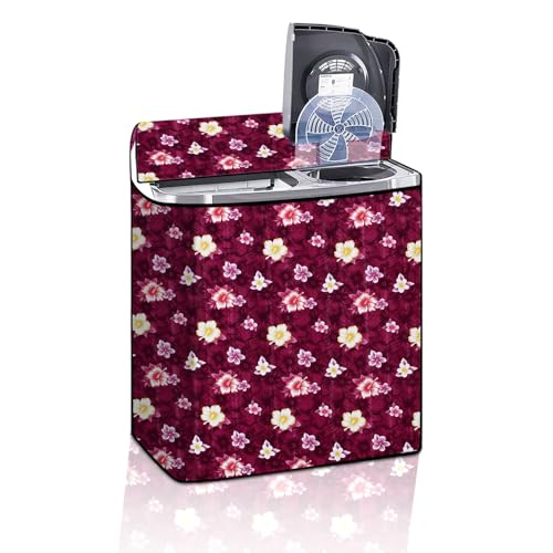 Image of The Furnishing Tree Semi-Automatic Top Load Washing Machine Cover | Waterproof & Dustproof | Easy to Clean | Inlet & Outlet Pipe Provision | Durable & Washable, Floral Red Polyester (56x93x107 CM)