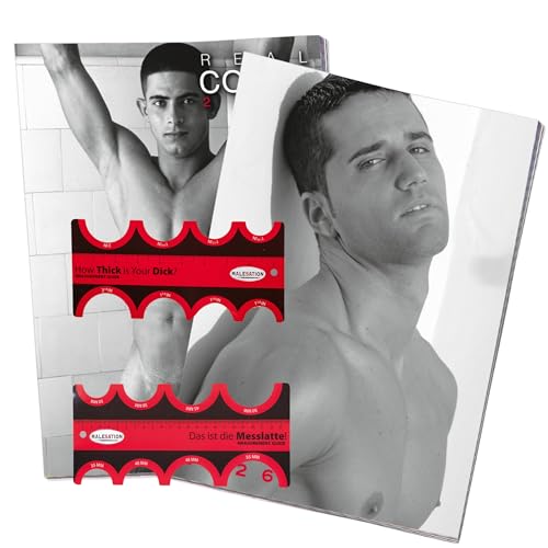 REAL COCKS 2026 Männerkalender Set mit 2 Messlatten | Erotikkalender DIN A3 aufgeklappt | Schwarz-Weiß Wandkalender mit Monatsübersicht | MALESATION Messhilfe je Kalender inklusive