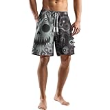 Beach Shorts for Men Casual Loose Fit Summer Fashion Artistic Ghost Print Drawstring Elastic Waist Pants Lightweight Comfy Quick Dry Gym Vacation Hawaiian Knee Length Swimsuit with Pockets,2XL