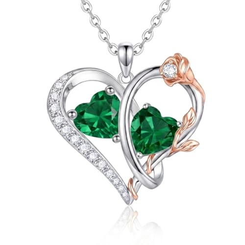 TIGER RIDER Rose Birthstone Necklace with May Pendant