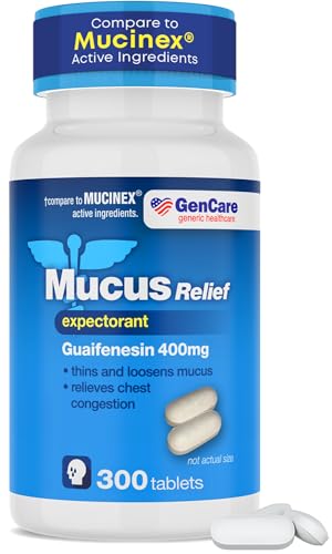 GenCare Mucus Relief Expectorant Guaifenesin 400 mg 300 Tablets Value Pack - Fast Acting Thinning of Mucus for Colds Chest Congestion Flu Coughing and Allergies