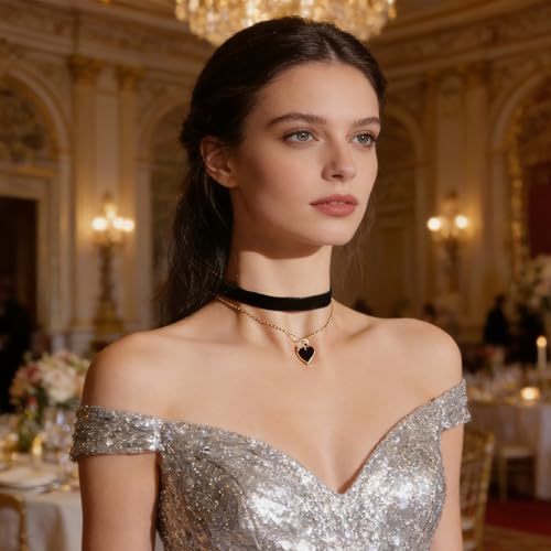 Choker Kette Damen,Geschichtet Verstellbare Halsband Damen Schmuck,Joker Collar Choker Schwarz Necklace 90er,Samt Herz Halskette Rot Women für Mädchen Gothic Karneval Party Cosplay Deko Geschenke (B)