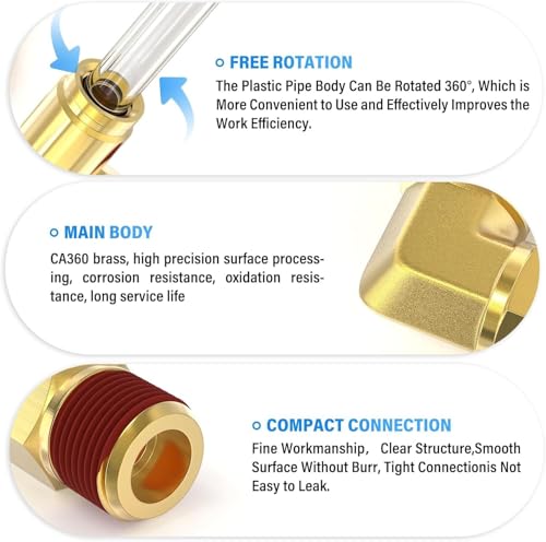 Image of TAILONZ PNEUMATIC 5PCS 1 /2 inch Tube OD x 1 /2 inch NPT Thread DOT Elbow Out Pipe Air Fittings, Brass Push Type Air Brake Pipe Fittings for Cars, Trucks, Air Brake Systems, Etc. (Pack of 5)