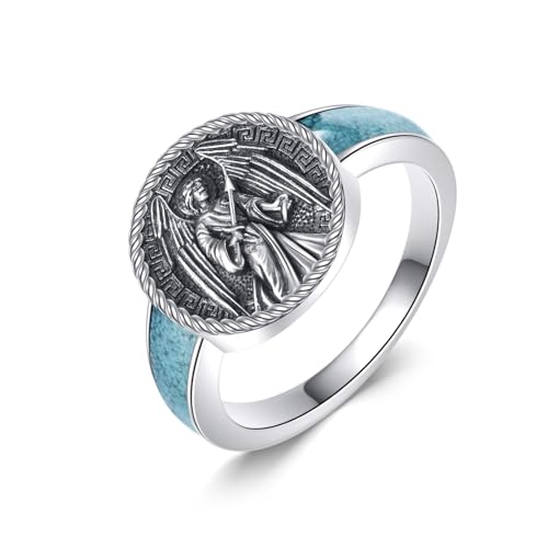 925 Sterling Silver St. Michael/Benedict/Compass/Tree of Life The Great Protector Archangel Defeating Satan Religious Amulet Signet Ring Saint Jewelry Gifts for Men Women