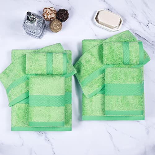 Superior Towel Set, Rayon From Bamboo Cotton Blend, Ideal For Bathroom, Guest Bathroom, And Beach 8 Pieces, Face/Washcloths, Hand Towels, Bath Towels, Spring Green #TOP1