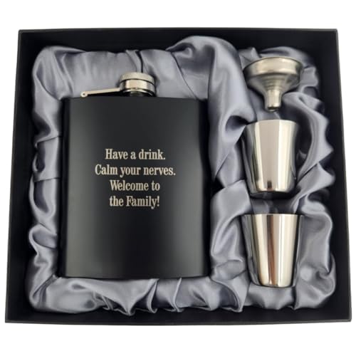 Son in Law Wedding Gift, Gifts for Future Son in Law on Wedding Day, Present for Groom from Brides Parents, Welcome to the Family Flask (Have a Drink)