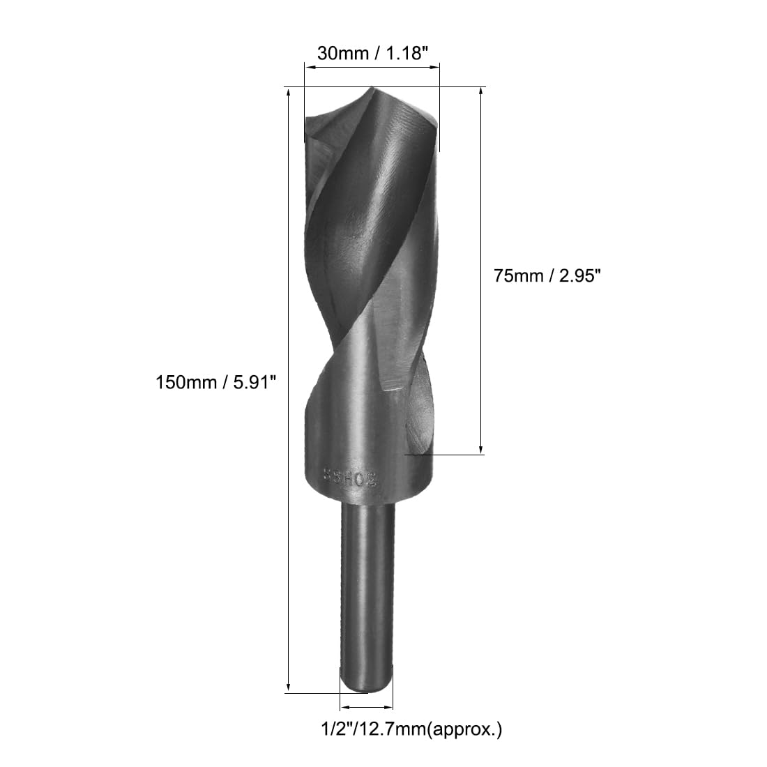 sourcing map Foret Hélicoïdal Mèche à Queue Réduite Tige 30 mm Mèche en Acier Haute Vitesse HSS 9341 Oxyde Noir avec Tige Droite de 1/2 pouce