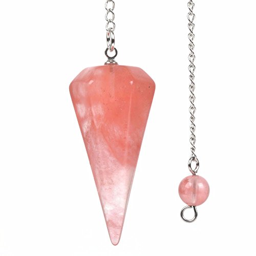 Synthetic Cherry Quartz Gemstone Rock Crystal Hexagonal Pointed Reiki Chakra Pendant Pendulum