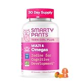 SmartyPants Teen Girl Multivitamin Gummies, Omega 3 (DHA/EPA), Vitamin C, D3, B12, Vitamin A, K & Zinc, Biotin to Support Hair, Skin & Nails, Gluten Free, 60 Count (30 Day Supply)