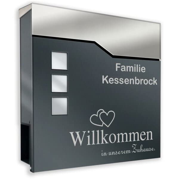 Edelstahl Briefkasten in anthrazit mit Beschriftung - Briefkasten aus...