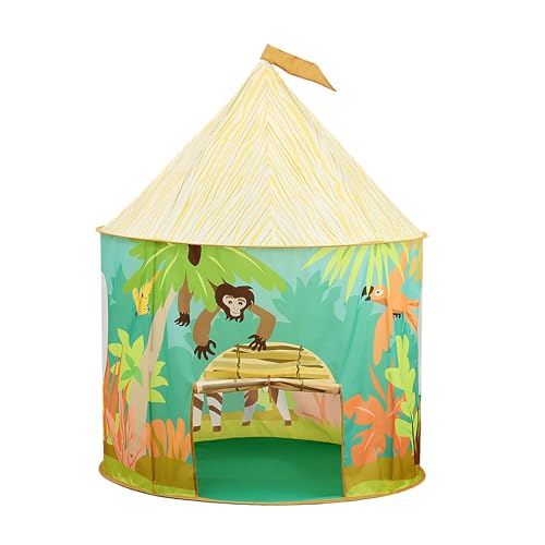 Relaxdays Spielzelt Dschungel, für Kinder, Dschungelzelt Indoor, HD: 125 x 105 cm, Kinderzelt mit Tür, faltbar, bunt