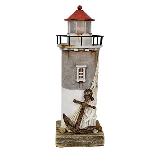 Morning View Wooden Lighthouse Decor with Light Handmade Lighthouse LED Lighthouse Night Light Nautical Lighthouse Beach House Table Decor Marine Decorations Lighthouse Gift(11.4 Inch High)