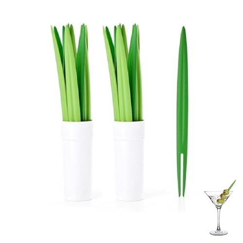 Bamboo Leaf Fruit Fork Set – 2 Sets, 10-Piece Eco-Friendly Green Plastic Fruit Picks for Parties, Snacks & Appetizers