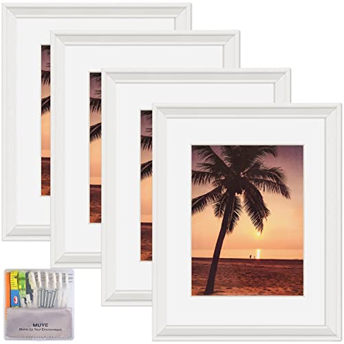 MUYE 8.5x11 Certificate Frame Document Picture Frame Set of 4,Display Diploma Photos 5x7 or 6x8 with Mat or 8.5x11 Without Mat,Wall Mount and Tabletop,White