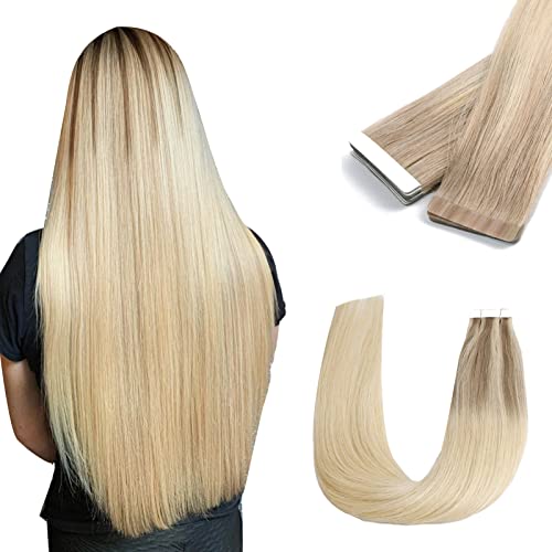 Vlasy Tape in Hair Extensions Human Hair 20pcs Hair Extensions 14 Inch Tape ins Straight Seamless Natural Invisible Tape in Extensions Real Human Hair (14 Inch T18/60 + 60#)