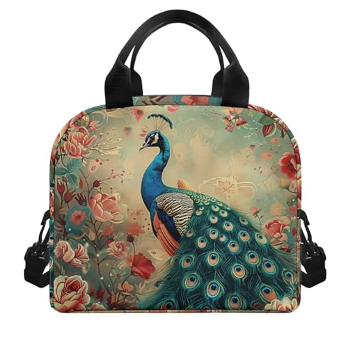 Flashideas Peacock Kids Backpack Set 4 Piece School Backpack Set with Insulated Water Bottle Portable Lunch Bag Water Bottle Holder with Strap for Kids Teens Elementary Middle School3