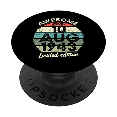 Camiseta de cumpleaños de 80 años, 10 de agosto de 1943, 80 cumpleaños PopSockets PopGrip Intercambiable